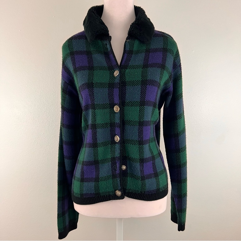 Vintage 80s plaid button up sweater